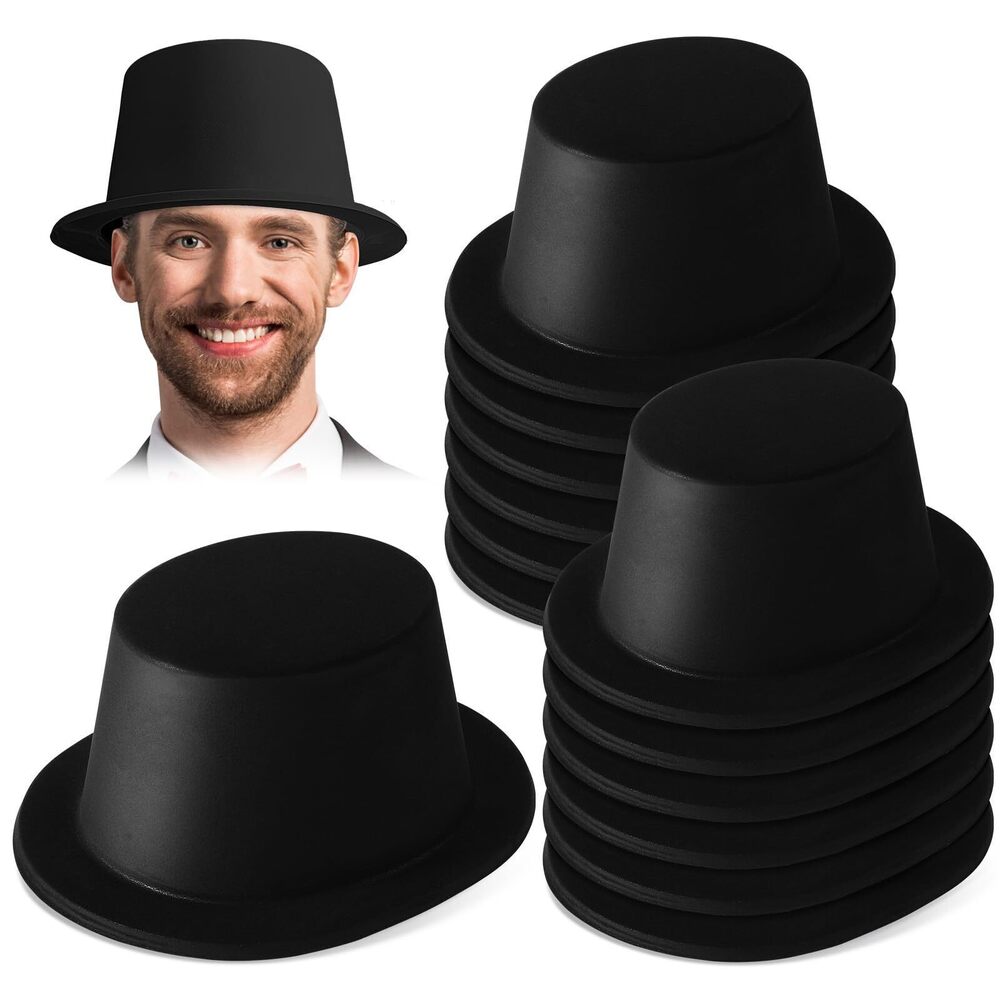 3578 12 Pcs Top Hats Halloween Plastic Magician Retro Disco Party Hats